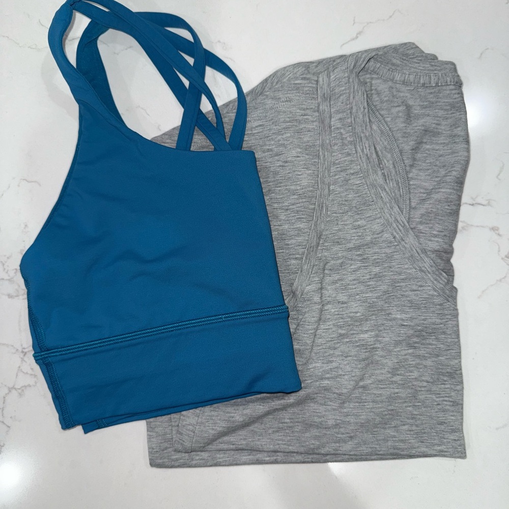 Lululemon Athletica Teal Bra 10 and Light Gray Love Tank M